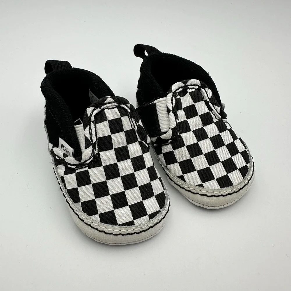VANS Baby Checkerboard Slip On Canvas Low Top Shoes Black White Infant 1